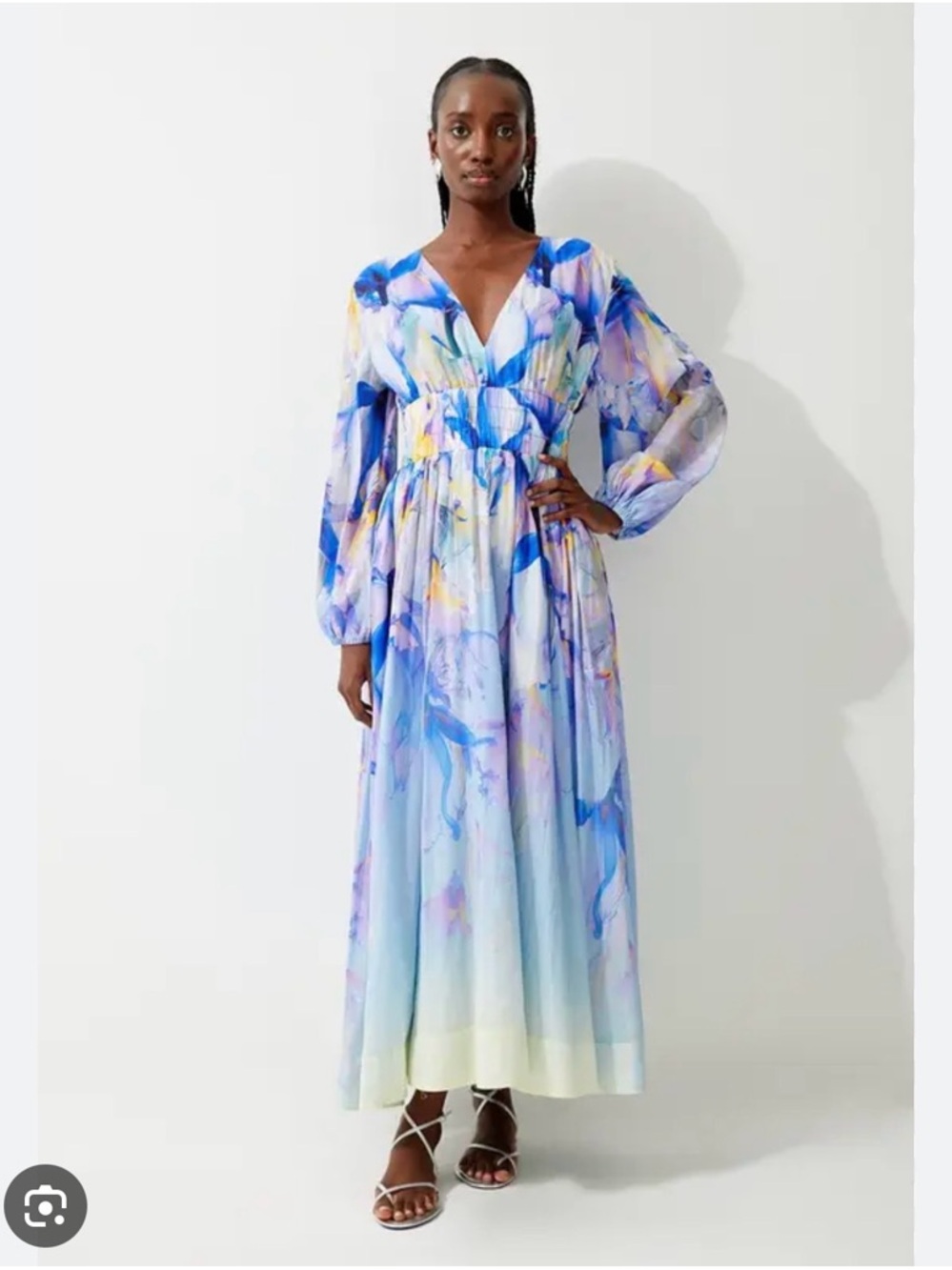 Karen Millen Pastel Blue Watercolor Maxi Dress
